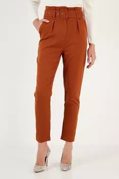 Тканевые брюки стандартного кроя с высокой талией и карманами на поясе 611PL04 Lela, плитка