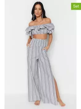 Тканевые брюки trendyol 2tlg Outfit, цвет hellgrau/wei