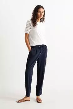 Тканевые брюки зауженного кроя со средней талией C&A, синий