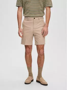 Тканевые шорты узкого кроя Selected Homme, бежевый