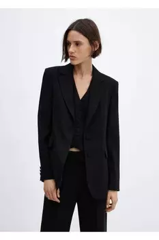 Тканевый пиджак прямого кроя Mango, черный