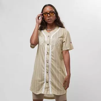 Тканое фирменное староанглийское бейсбольное платье Karl Kani, цвет taupe/white