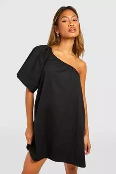 Тканое мини-платье на одно плечо boohoo, черный