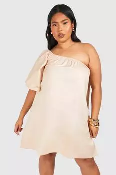 Тканое мини-платье Plus на одно плечо boohoo, бежевый