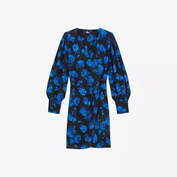 Тканое мини-платье с цветочным принтом и запахом The Kooples, черный