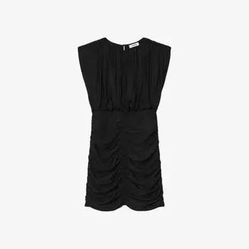 Тканое мини-платье с драпировкой и круглым вырезом Sandro, цвет noir / gris