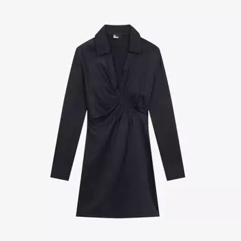 Тканое мини-платье с драпировкой и V-образным вырезом спереди The Kooples, черный