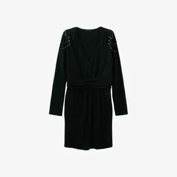 Тканое мини-платье с V-образным вырезом и цепочкой Ikks, черный