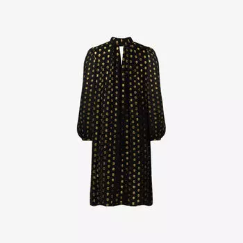 Тканое мини-платье с высоким воротником и золотистой фольгой Ro&Zo, черный