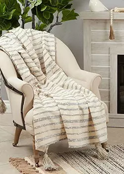 Тканое одеяло в полоску Fennco Styles 50 x 60 дюймов, черный/белый