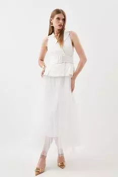 Тканое платье-блейзер по индивидуальному заказу из кади и плиссированной юбки Karen Millen, белый