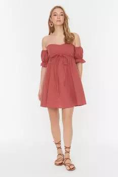 Тканое платье Dusty Rose Petite с завязками Trendyol, розовый