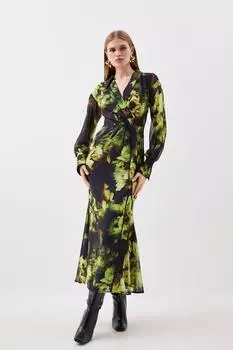 Тканое платье макси из жоржетта с цветочным принтом Karen Millen, мультиколор