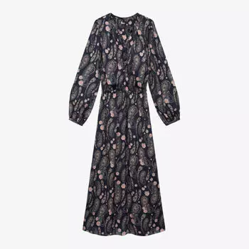 Тканое платье макси с цветочным принтом The Kooples, черный