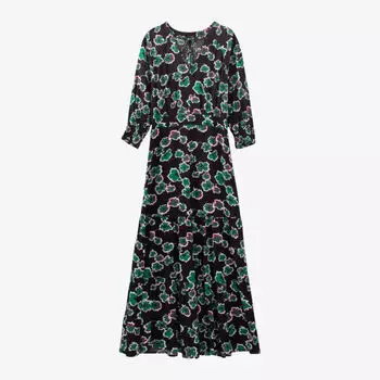 Тканое платье макси с цветочным принтом и вырезами Ikks, черный