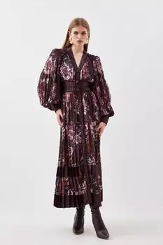 Тканое платье макси с глубоким вырезом и ботаническим рисунком Karen Millen, мультиколор