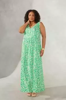 Тканое платье макси с принтом пейсли и v-образным вырезом Live Unlimited, зеленый