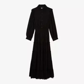 Тканое платье макси с присборенной талией и длинными рукавами The Kooples, черный