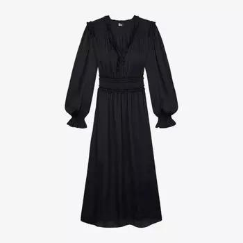 Тканое платье макси с присборенными рукавами и длинными рукавами The Kooples, черный