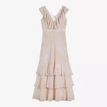 Тканое платье макси Sheriil с принтом пейсли и оборками Ted Baker, цвет lt-nude