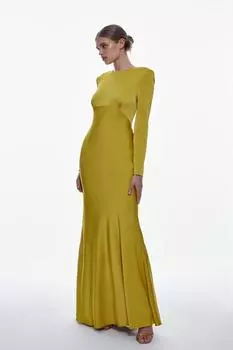 Тканое платье мидакси из крепа с атласной спинкой и длинными рукавами Karen Millen, желтый