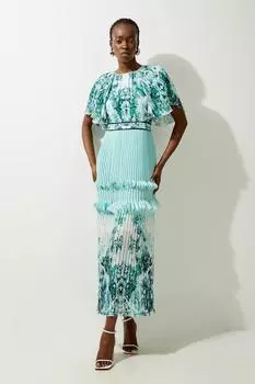 Тканое платье мидакси со складками и цветочным принтом Karen Millen, зеленый