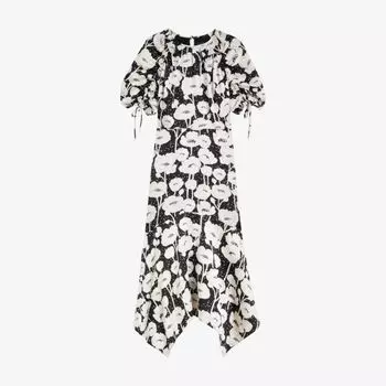 Тканое платье миди с цветочным принтом и пышными рукавами Ted Baker, черный