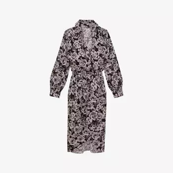 Тканое платье миди с цветочным принтом и резинкой на талии The Kooples, черный