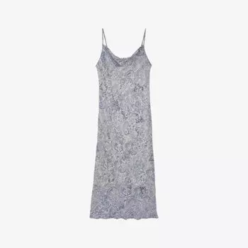 Тканое платье миди с графичным принтом и воротником-хомутом Ikks, синий