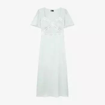 Тканое платье миди с кружевной отделкой и короткими рукавами The Kooples, цвет ocean