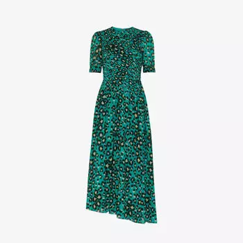 Тканое платье миди с леопардовым принтом и сборками Whistles, мультиколор