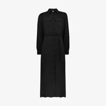 Тканое платье миди с вышивкой на карманах и завязкой на талии Ro&Zo, черный