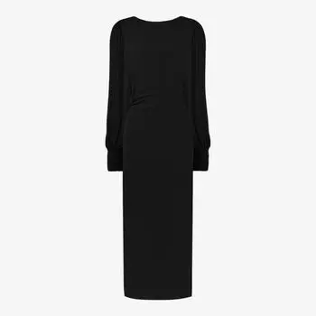 Тканое платье миди со сборками по бокам и объемными рукавами Ro&Zo, черный