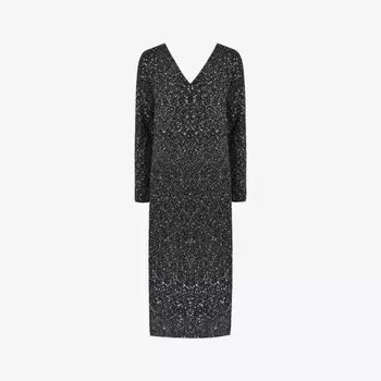 Тканое платье миди Sparkle с V-образным вырезом и пайетками Ro&Zo, черный