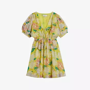 Тканое платье мини Isbella с объемными рукавами и цветочным принтом Ted Baker, желтый