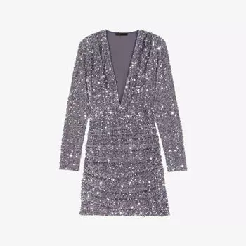Тканое платье мини Requin, украшенное пайетками Maje, цвет noir / gris
