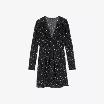 Тканое платье мини с графичным принтом и запахом спереди The Kooples, черный