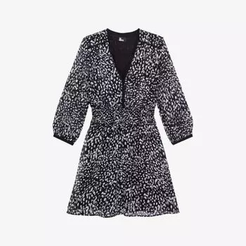 Тканое платье мини с присборенной талией и графическим принтом The Kooples, черный