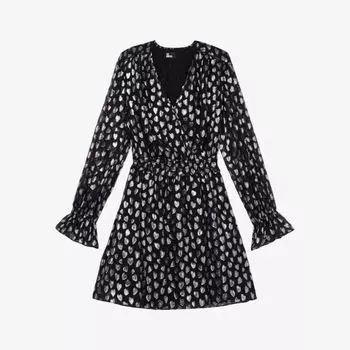 Тканое платье мини с присборенной талией и сердечками The Kooples, черный
