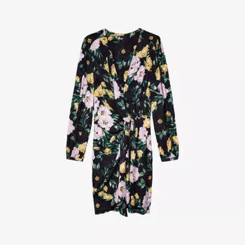 Тканое платье мини с V-образным вырезом и цветочным принтом The Kooples, темно-синий