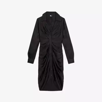 Тканое платье мини со сборками спереди и жаккардовым цветком The Kooples, черный