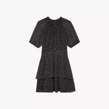 Тканое платье мини в горошек с объемными рукавами The Kooples, черный