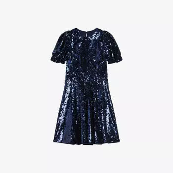 Тканое платье мини Zayyla с объемными рукавами и пайетками Ted Baker, темно-синий