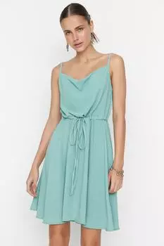 Тканое платье мятного цвета с поясом и поясом Trendyol, зеленый