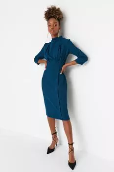 Тканое платье Petrol с высоким воротником Trendyol, зеленый