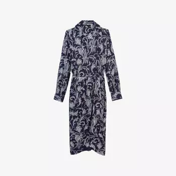 Тканое платье с длинными рукавами и цветочным принтом The Kooples, синий