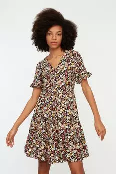 Тканое платье с разноцветным цветочным узором Trendyol, разноцветный