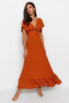 Тканое платье с воротником цвета корицы Trendyol, коричневый