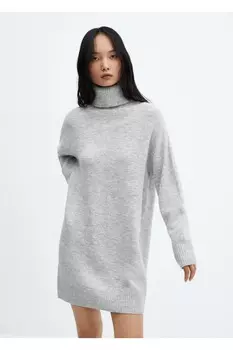 Тканое платье с воротником-водолазкой Mango, серый
