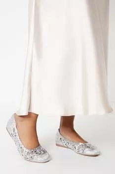 Тканые балетки Anna с квадратным носком Oasis, серебро